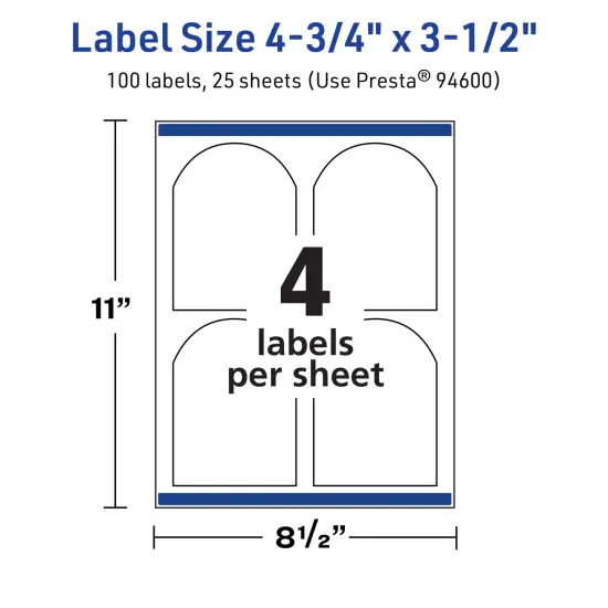 Avery TrueBlock Matte White Paper Labels,4-3/4" x 3-1/2" Arched {5}
