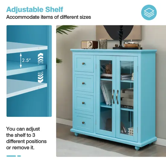 Costway Buffet Sideboard Table Kitchen Storage Cabinet with Drawers & Doors Blue/White/Green {6}