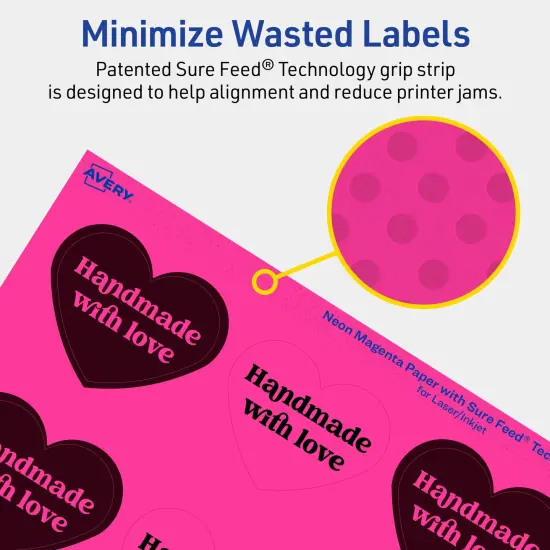 Avery Neon Magenta Paper Labels, 2-9/32" x 1-27/32" Heart {4}