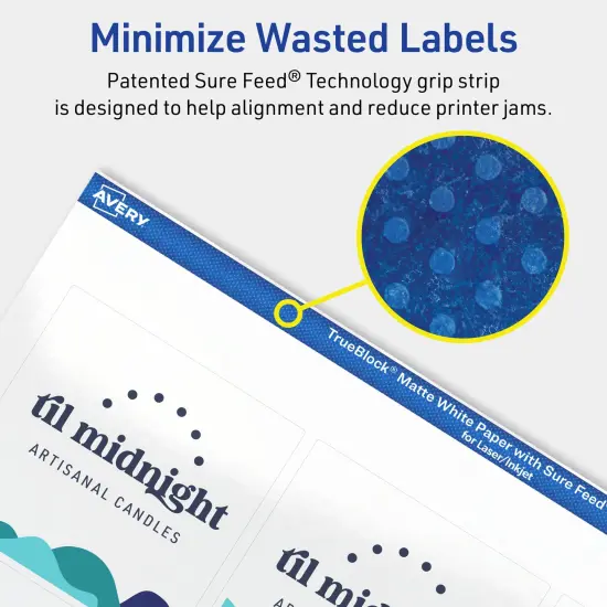 Avery TrueBlock Matte White Paper Labels,2-1/2" x 2-1/2" Square {4}