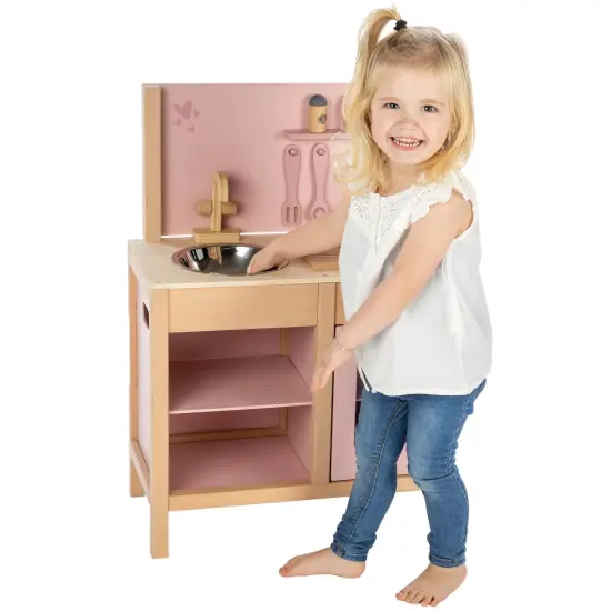 Label Label: Wooden Kitchen Play Set - Pink - Standing Appliance Toy, Cooking & Food Accessories, Storage-Oven-Sink, Pretend Play Station, Kids Age 3+ {6}