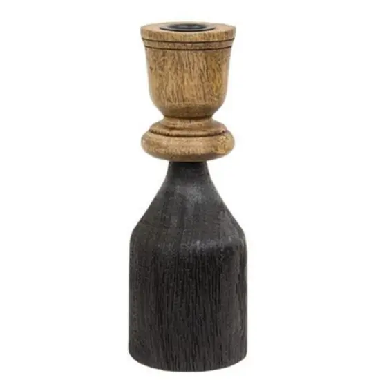 Black & Wood Taper Candle Holder 8.25" {1}