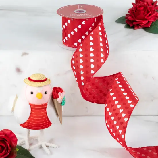 Northlight Diagonal Hearts Valentine's Day Wired Craft Ribbon - 2.5" x 10 Yards - Red and White {1}