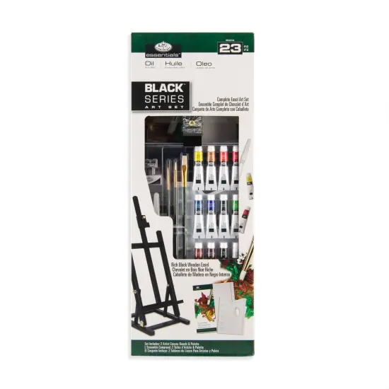 REA5743 | essentials™ 23pc Black Series Oil Paint H-Frame Easel Art Set {1}