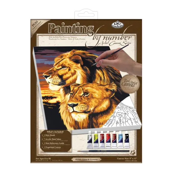 PCS3 | Painting by numbers&trade; 10pc 9" x 12" Lion & Lioness Canvas Painting Project {1}