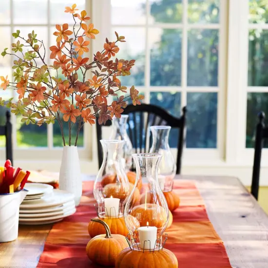 3 Pcs Fall Autumn Leaves with Stems - Orange {2}