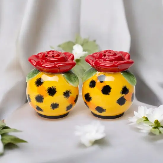 Ceramic Leopard Print With Rose Salt and Pepper Shakers, Kitchen Decor, Gift for Her {2}