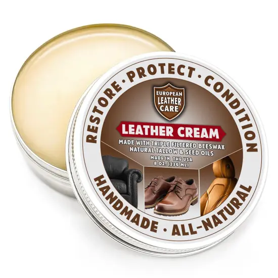 European Leather Care Cream Leather Cleaner and Conditioner - All Natural Leather Boots Leather Maintenance Cream Leather Conditioner Shoe Polish, Leather Couch, Furniture, Purses, Car, Saddle Made in the USA {1}