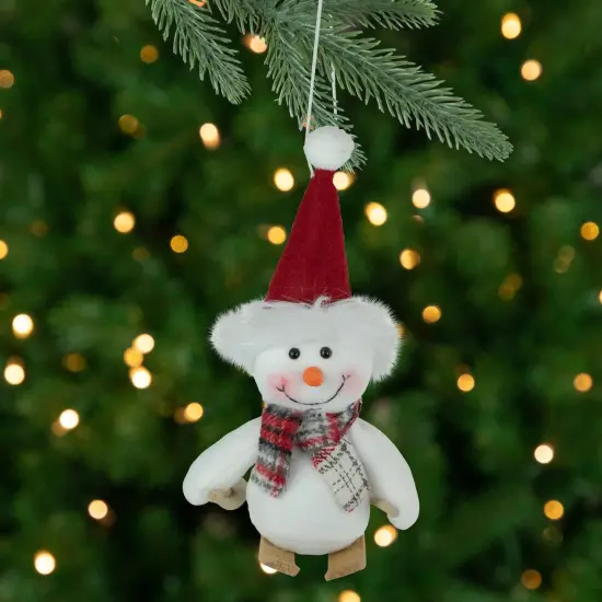 Northlight Skiing Snowman with Santa Hat and Plaid Scarf Christmas Ornament - 9.5" Red {1}