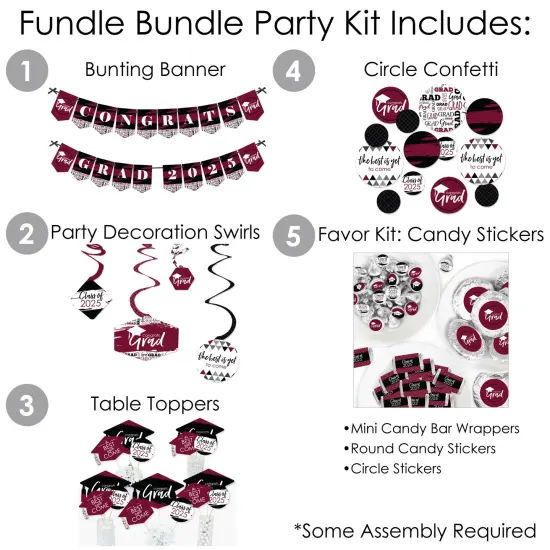Big Dot of Happiness 2025 Maroon Graduation Party Supplies - 387 Piece Decoration Kit - Fundle Bundle {3}