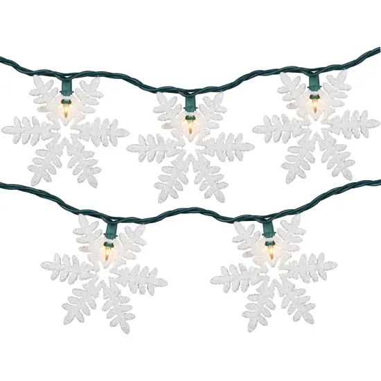 Northlight White Glittered Snowflakes Christmas Lights - Clear - 6' Green Wire - 10ct {3}