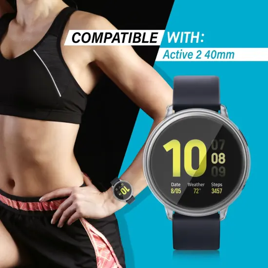 Insten 2-Pack Case Compatible with Samsung Active 2 40mm, Built in Screen Protector Soft TPU Bumper Cover, Full Around Coverage (Clear + Pink) {6}