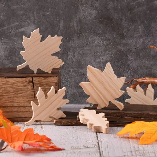 12 Pcs Fall Wood Maple Leaf Cutouts Unfinished Leaves {3}