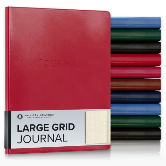 Gallery Leather Grid Journal - Crafted in Maine, USA - Elegant Leather Notebook with 192 Grid Pages , 9.75x7.5 ", Large Grid Camden Red {1}