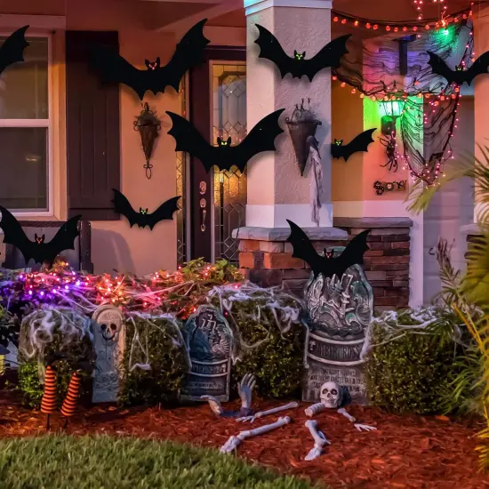 12pcs - Glowing Eyes Hanging Bats {5}