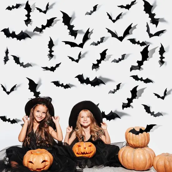 60PCS Halloween 3D Bats Decoration {2}