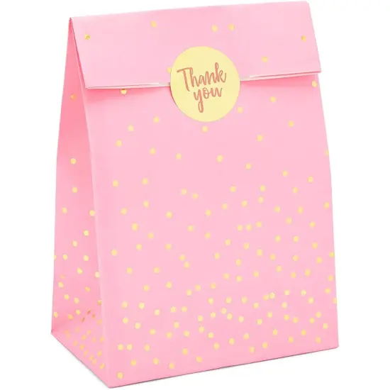 Pink Gift Bag, Party Favor Bags with Gold Stickers (5.15 x 8.6 in, 36 Pack) {4}