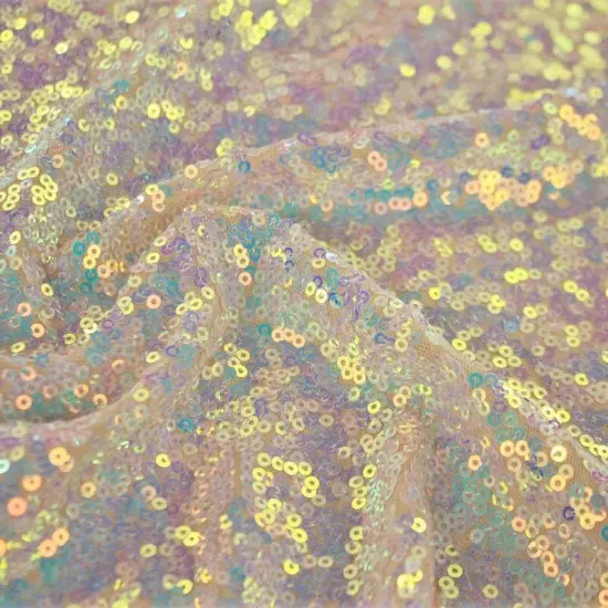 1 Yard Opulence Stretch Mesh Sequin Fabric 4-Way Stretch Polyester Mesh Iridescent Sequin 60" Width Taffy Pink/Iridcent {5}