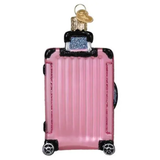 Old World Christmas 4.0 Inch Pink Rolling Suitcase Christmas Tree Ornament , Christmas Decor Travel Luggage Memories {2}
