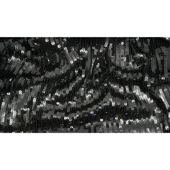 1 Yard Flounce Fringe Stretch Mesh Sequin Fabric Black {4}