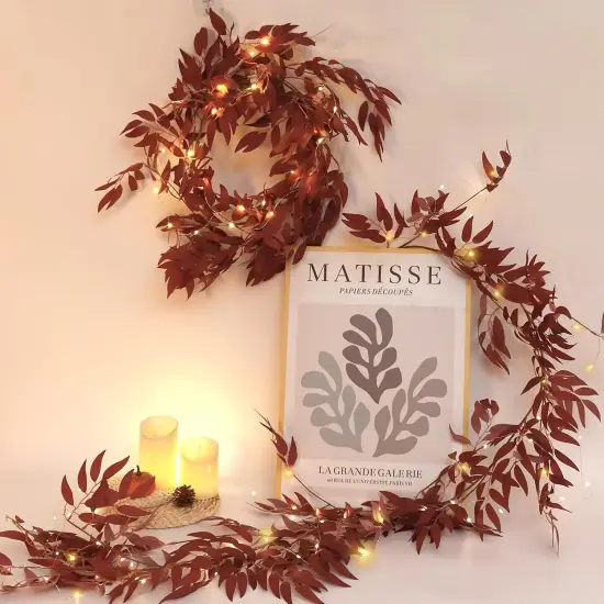 Artificial Hanging Willow Vine Twigs Whit Light 2Pcs 5.7Ft Fake Fall Garland Faux Silk Willow Leaves Ivy Indoor Outdoor {2}