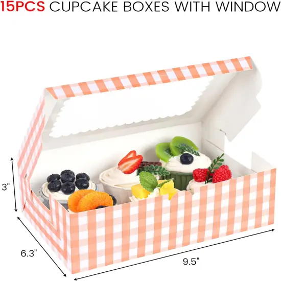 6 Count Cupcake Boxes, 15PCS 9.5"x6.3"x3" Cupcake Container with Window Boxes Holding 90 Pastry Box for Birthday Holiday Party Bakery Supplies {2}