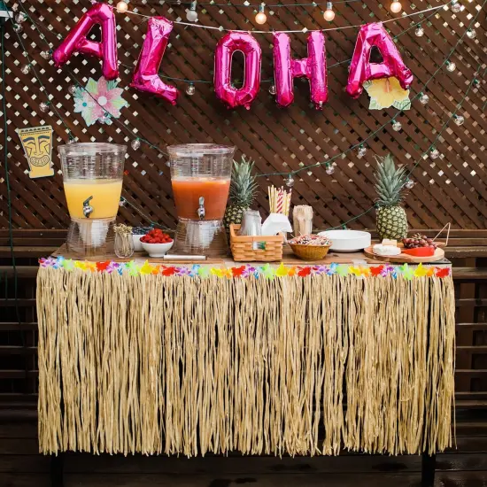 4E's Novelty 9ft Luau Grass Table Skirt, 2 Pack - Perfect for Tiki Party Decorations, Moana Themed Birthday Decorations, & Hawaiian Party Decor {2}