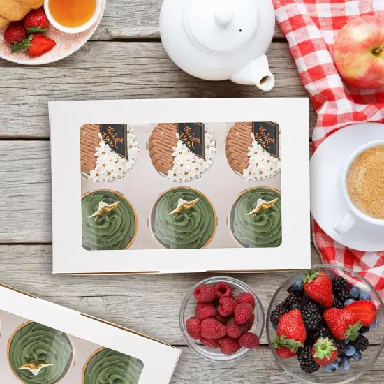 50 Pack Cupcake Boxes, White Cupcake Box with Window Insert Holds 6 Standard Cupcakes, 6 Count Half Dozen Cupcake Container, Bakery Pastry Boxes for Muffins, Cookies, Donuts {5}