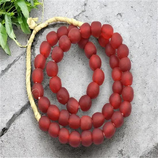 10-11mm Matte Red African Recycled Glass Beads (20" Strand) {2}