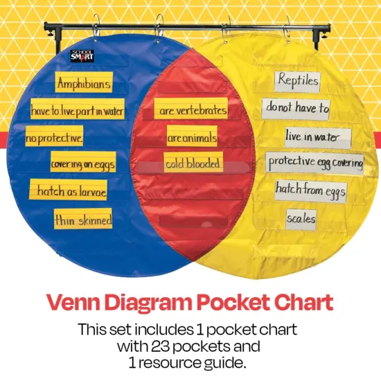 School Smart Venn Diagram Pocket Chart with 3 Circles, 23 Pockets, 35-1/2 x 54 Inches {5}