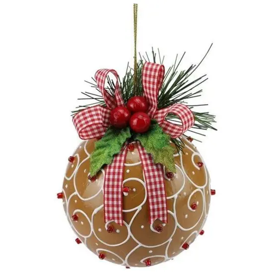 4" Swirl Gingerbread Ball Ornament {1}