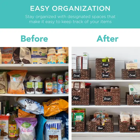 Best Choice Products Set of 4 12in Woven Water Hyacinth Pantry Baskets w/ Chalkboard Label, Chalk Marker Brown {3}