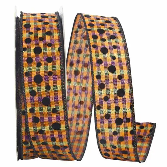 1.5" Halloween Felt Dots Ribbon: Orange/Purple (20 Yards) {2}
