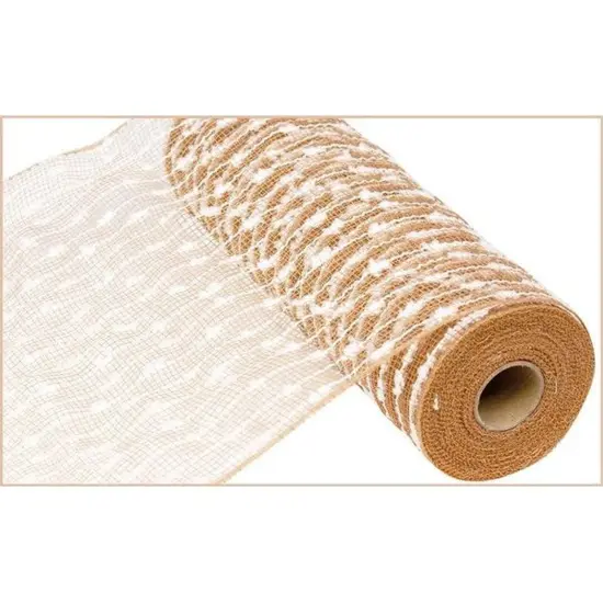 10.5" Cotton Ball Poly Jute Mesh Ribbon: Natural (10 Yards) {1}
