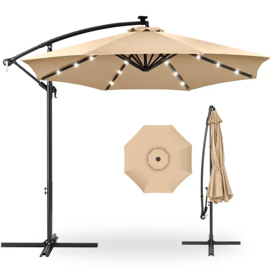 Best Choice Products 10ft Solar LED Offset Hanging Outdoor Market Patio Umbrella w/ Adjustable Tilt Sand {1}