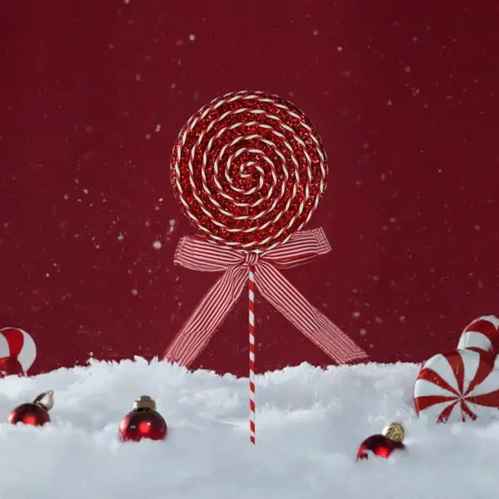 14" Glitter Lollipop Bow Pick: Red & White {3}