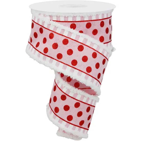 2.5" Glitter Stripes Polka Dot Drift Edge Ribbon: Red & Pink (10 Yards) {1}
