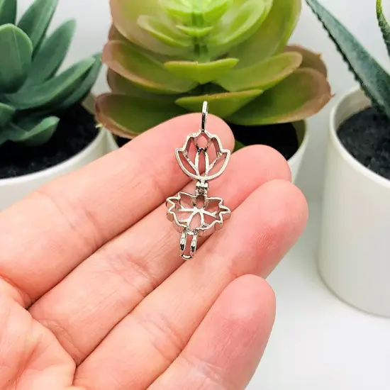 Antique Silver Lotus Bead Diffuser Lockets, 14x20mm {2}