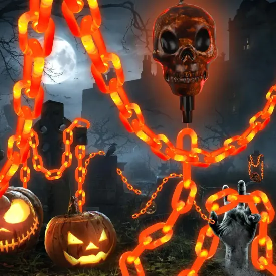 5FT Orange Battery Powered Plastic Chain Lights for Halloween Decorations {1}