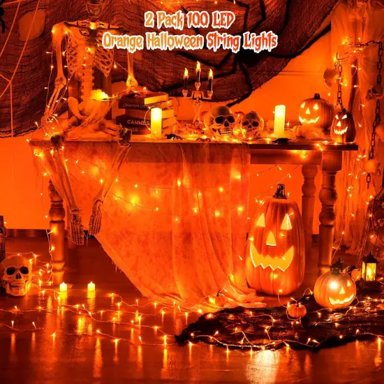 2 Pack 100 LED Orange Halloween Lights Outdoor {2}