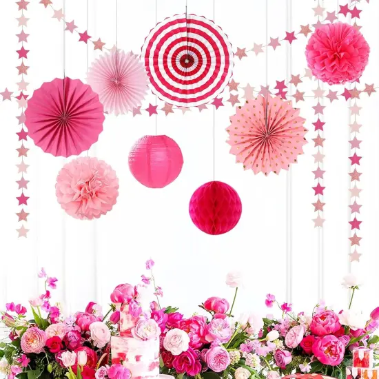 Twinkle Little Star Hanging Streamers Banner - Rose-Gold Red Pink {6}