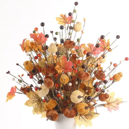 4PCS Fall Decor, 19.5Inch Artificial Red Berry/Maple Leaf/Pumpkin Floral Stems Fall Branches Decorations, for Autumn Harvest Weeding Birthday Holiday Home Vase Arrangement Indoor Decor. {4}