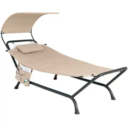 Outdoor Hammock Chaise Lounge Chair with Canopy and Cushion for Patio, Garden or Poolside Teal Blue {6}