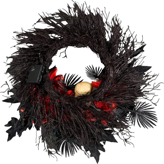 Artificial Boo-Tiful Halloween Wreath - 30 Green LED Lights {4}