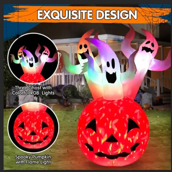 Halloween Inflatables Pumpkin Ghost Outdoor Decorations 6ft Giant Blow Up Three Ghost {2}