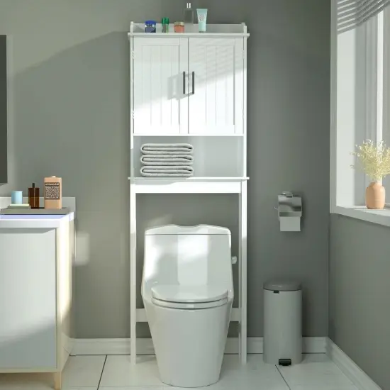 MDF Over-the-Toilet Bathroom Storage Cabinet with Adjustable Shelves and Doors White {5}