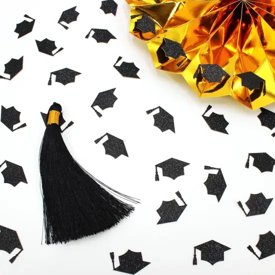 200PC Black Grad Cap Graduation Confetti for Table Glitter {4}