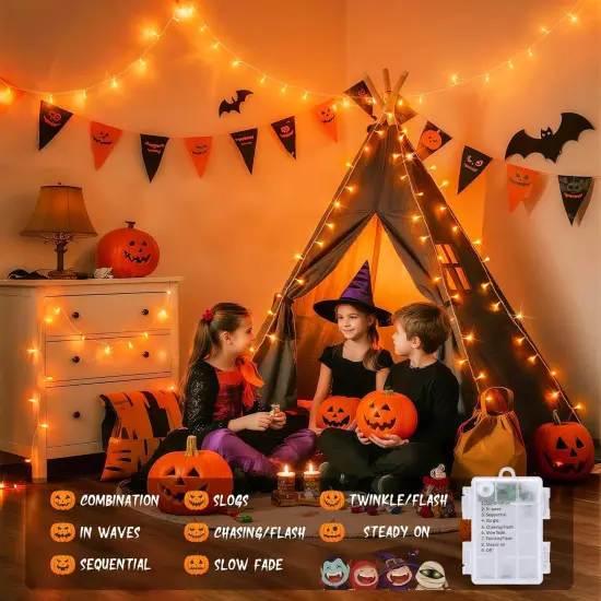 33ft Orange Battery Operated Halloween Lights {4}