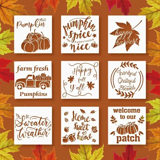 9 Pieces Reusable Thanksgiving Stencils for Painting on Wood {1}