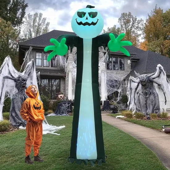 14 Ft Giant Halloween Inflatable Pumpkin Ghost with Rotating Blue Lights {3}
